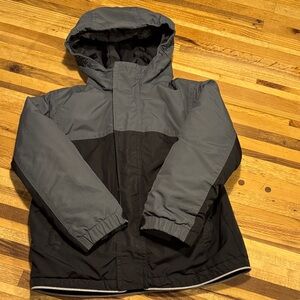 Lands' End Kids' Two-Tone Hooded Puffer Jacket - Gray & Black